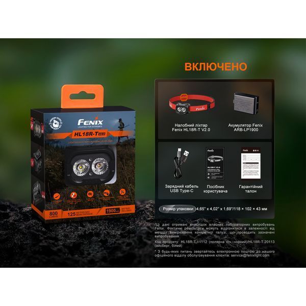 Фонарь налобный Fenix ​​HL18R-T V2.0 Черный HL18RT20BL 999996827 фото