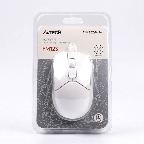 Мышь A4Tech Fstyler FM12S (White), бесшумная, USB, цвет белый FM12S (White) 1604874 фото