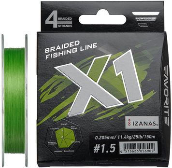 Шнур Favorite X1 4x 150m (l.green) #1.5/0.205mm 25lb/11.4kg 16931132 фото