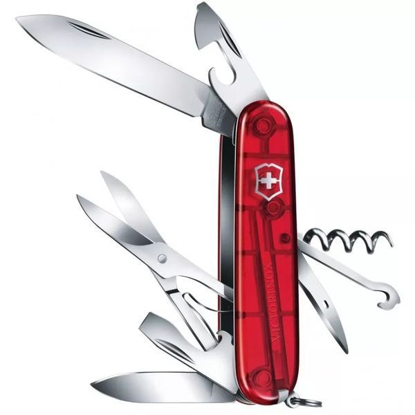 Швейцарський ніж Victorinox Climber 91 мм 14 функцій Червоний напівпрозорий в блістері. V77553490 фото