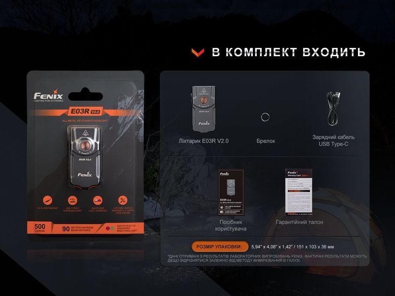 Фонарь наключительный Fenix ​​E03R V2.0, Серый 93798 фото