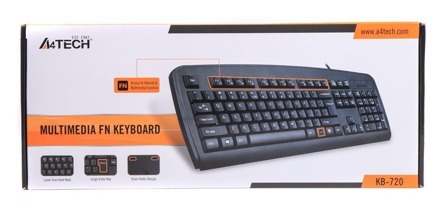 Клавиатура A4 KB-720, USB, черная, 107 key, w - Ukr. keys, ergonomic KB-720 USB (Black) 0200017 фото