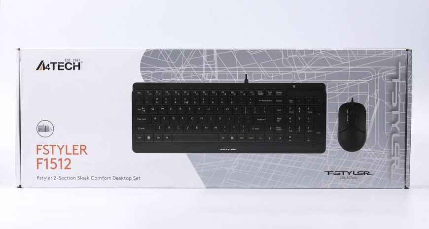 A4Tech Fstyler F1512 , комплект дротовий клавіатура з мишою, USB, чорний колір F1512 (Black) 1604986 фото