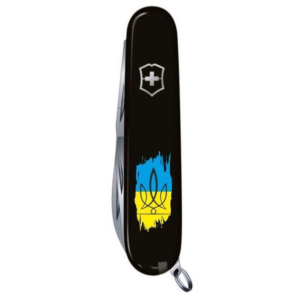 Швейцарський ніж Victorinox Huntsman UKRAINE Тризуб фігурний на тлі прапора (1.3713.3_T1026u) Чорний 612939 фото