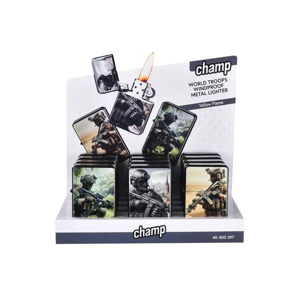 Зажигалка бензиновая кремниевая CHAMP WORLD TROOPS металл, город, коричневая 40400397T V77554255 фото
