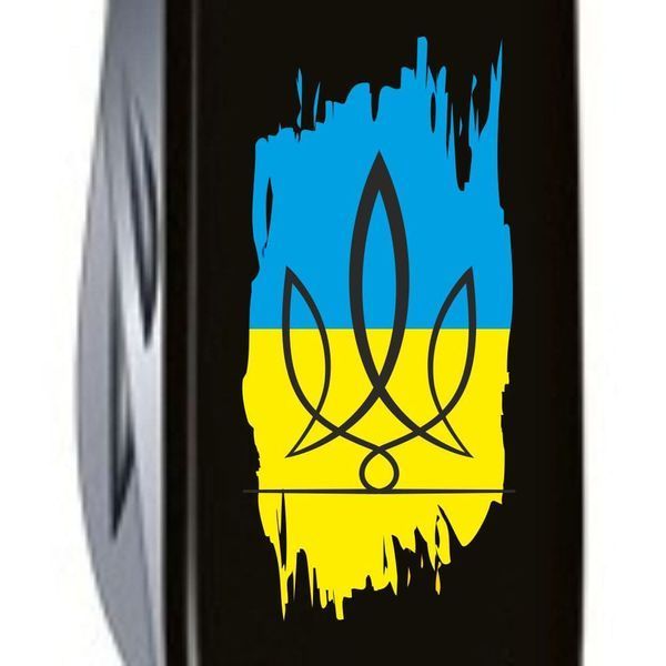 Швейцарський ніж Victorinox Huntsman UKRAINE Тризуб фігурний на тлі прапора (1.3713.3_T1026u) Чорний 612939 фото