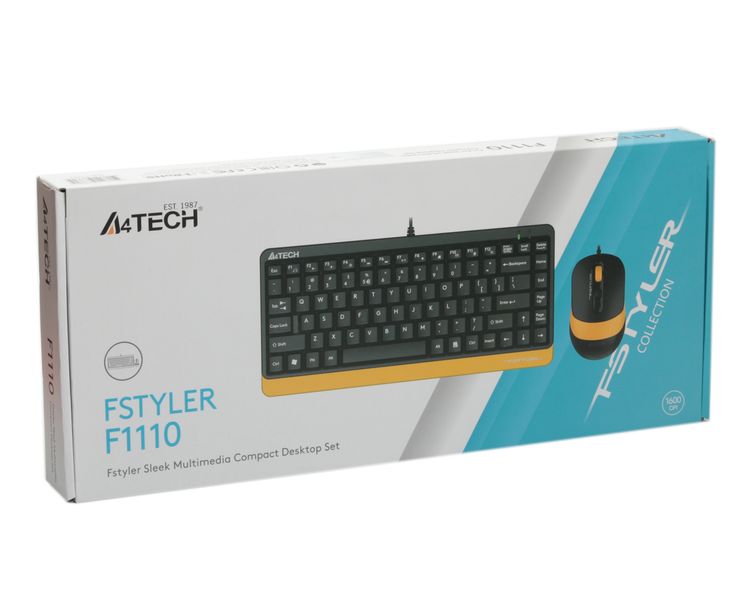 A4Tech Fstyler F1110, комплект дротовий клавіатура з мишою, USB, сірий чорно-жовтий F1110 (Bumblebee) 1606186 фото