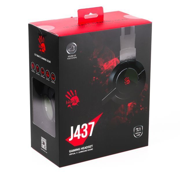 Наушники игровые Bloody J437 с микрофоном, цвет черный+зеленый, подсветка J437 Bloody (Army Green) 1603250 фото
