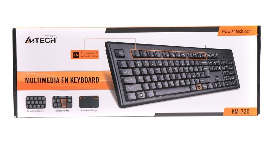 Клавіатура A4-KM-720-USB, чорна, Rus + Ukr, ergonomic KM-720 USB (Black) 0200081 фото
