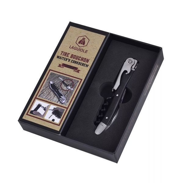 Нож сомелье Laguiole Black Wood Corkscrew с открывалкой дерево пакка в подарочной коробке (40268161) V77552242 фото
