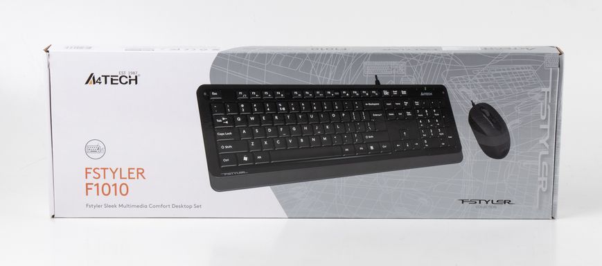A4Tech Fstyler F1010, комплект дротовий клавіатура з мишою, USB, чорний+сірий колір F1010 (Grey) 1604053 фото