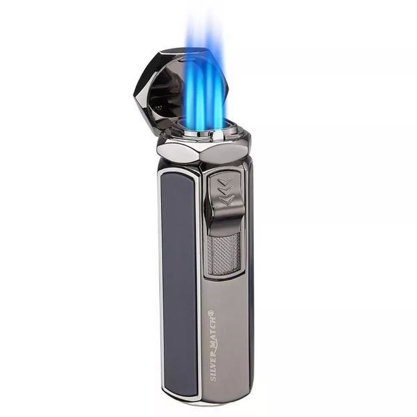 Зажигалка газовая четыре турбо горелки Silver Match Rome 4 Jet Flames Черная глянцевая (40674357DRI) V77550603 фото