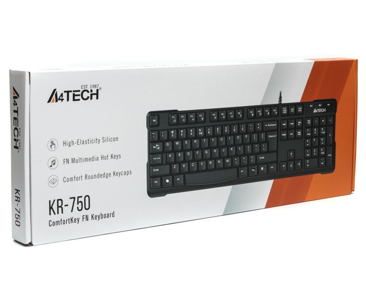 Клавіатура A4-Tech KR-750 USB, чорна, 103 keys, Win.Vista x86 Comfort Rounded Edge keyboard KR-750 USB (Black) 0200084 фото