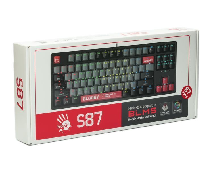 Механическая игровая клавиатура Bloody S87 (Energy Red), красные светящиеся, RGB подсветка клавиш, USB, черный S87 (Energy Red) 1606302 фото