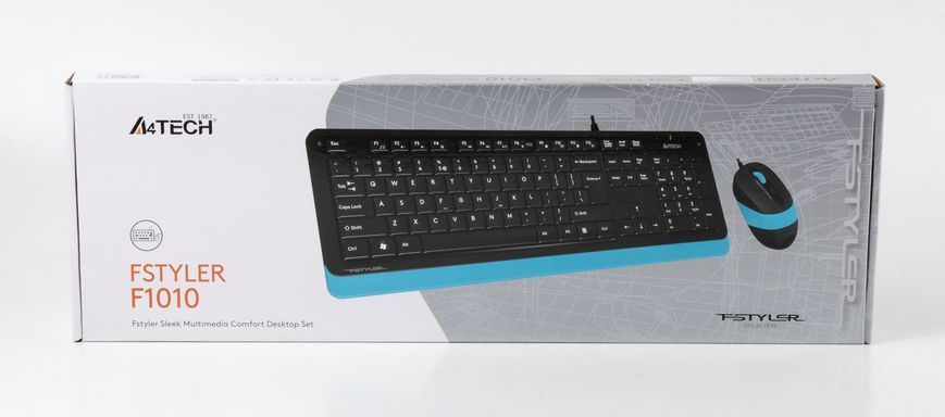 A4Tech Fstyler F1010, комплект проволочный клавиатура с мышью, USB, черный+голубой цвет F1010 (Blue) 1604055 фото