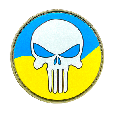 Шеврон круглый - флаг Украины - Каратель (белый череп) ПВХ 01.005.01 фото