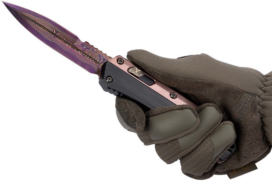 Ніж Microtech Glykon Marfione Select Bronze Baker Coppermai Damascus Rose Gold PVD Purple 184-16MS3 14090732 фото