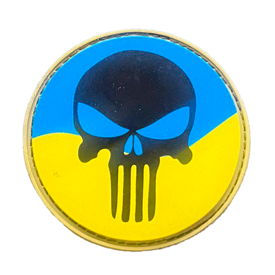 Шеврон круглый - флаг Украины - Каратель (черный череп) ПВХ 01.005.02 фото
