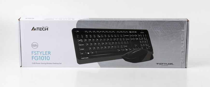 A4Tech Fstyler FG1010, комплект беспроводной клавиатуры с мышью, черный+серый цвет FG1010 (Grey) 1604057 фото
