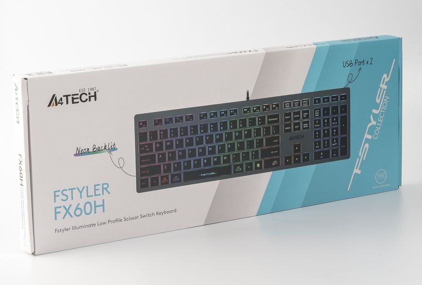 Клавіатура A4-Tech Fstyler FX60H, сірий колір, USB, неонове підсвічування FX60H USB (Grey) Neon backlit 1605604 фото