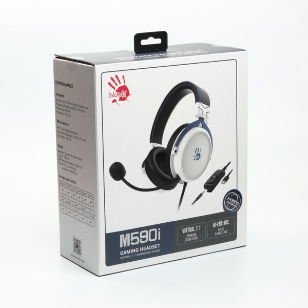 Гарнитура игровая Bloody M590i USB+4-Pin 3.5 mm, цвет черно-белый M590i (Sports Navy) 1606179 фото