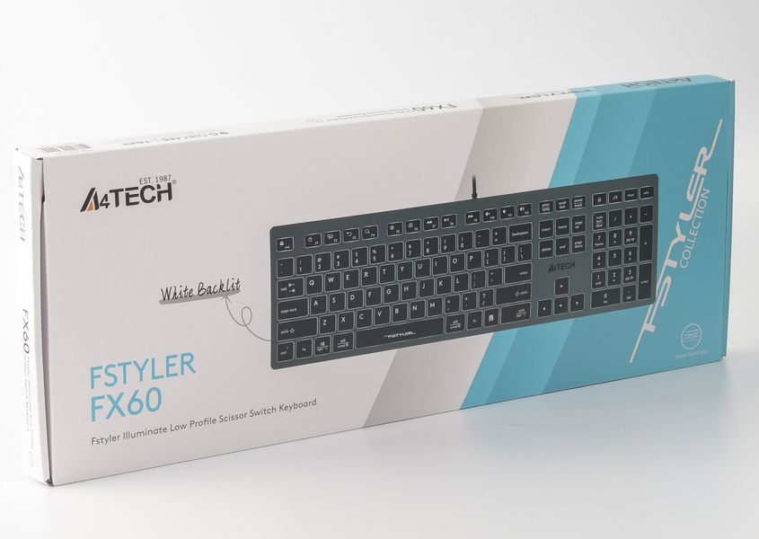 Клавіатура A4-Tech Fstyler FX60, сірий колір, USB, біле підсвічування FX60 USB (Grey) White backlit 1605605 фото
