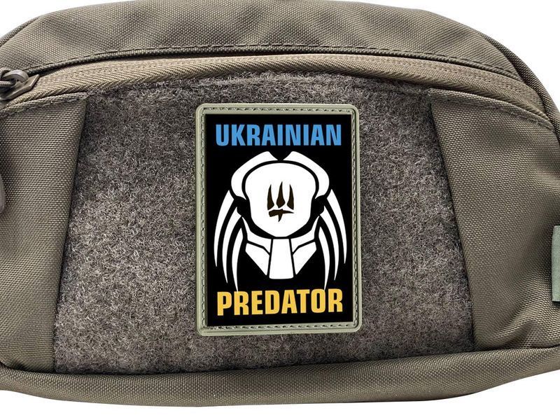 Шеврон прямокутний - чорний фон - Ukrainian Predator (білий) ПВХ 03.030.03 фото