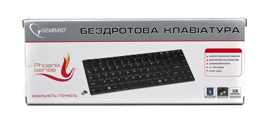 Клавіатура бездротова Gembird KB-P2-UA, Phoenix серія, тонкий дизайн, каркас клавіш типу "X", RF інтерфейс, українська розкладка KB-P2-UA 0200093 фото