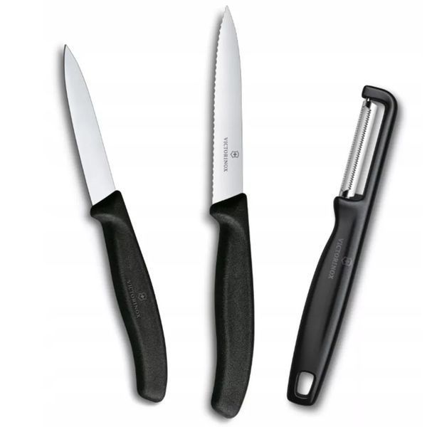 Набір для чищення овочів із трьох предметів Victorinox Swiss Classic Paring Set 2 ножа та овочечистка Iota, Чорний 6.7113.33 V77554371 фото