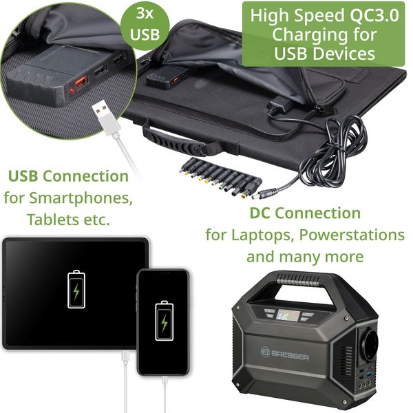 Портативное зарядное устройство для солнечной панели Bresser Mobile Solar Charger 60 Watt USB DC (3810050) 930150 фото
