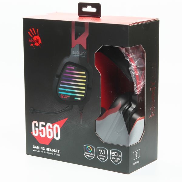 Гарнітура ігрова Bloody G560 Sports Red з підсвічуванням, колір чорно-червоний, USB G560 (Sports Red) 1606181 фото