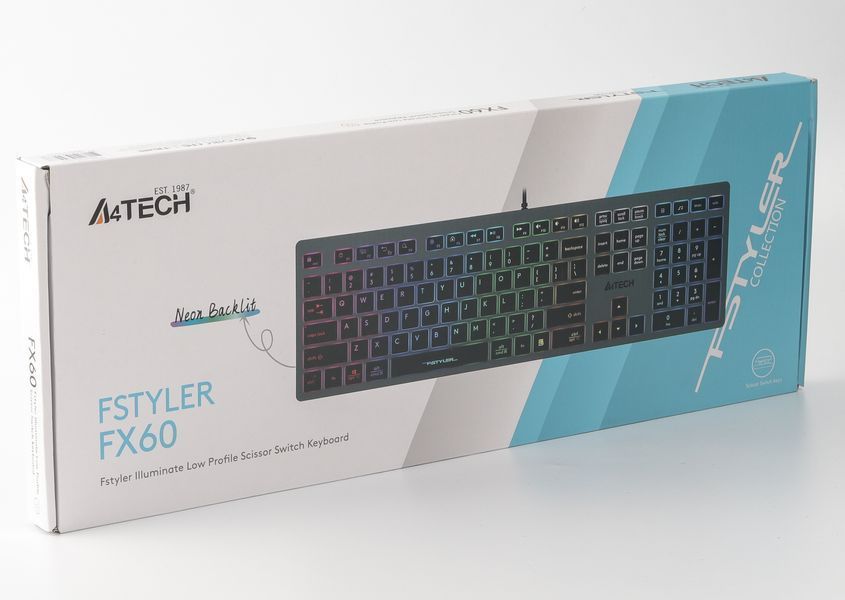 Клавіатура A4-Tech Fstyler FX60, сірий колір, USB, неонове підсвічування FX60 USB (Grey) Neon backlit 1605607 фото