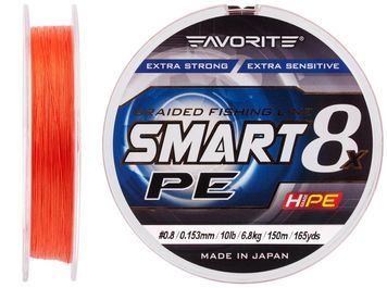Шнур Favorite Smart PE 8x 150м (red orange) #0.8/0.153mm 10lb/6.8kg 16931081 фото