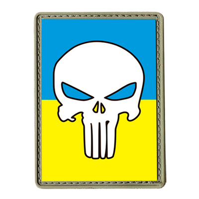 Шеврон прямоугольный - флаг Украины - Каратель (белый череп) ПВХ 03.004.06 фото