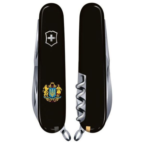 Швейцарський ніж Victorinox Huntsman UKRAINE Великий Герб України (1.3713.3_T0400u) Чорний 616174 фото