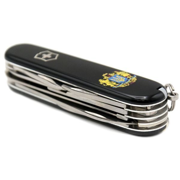Швейцарський ніж Victorinox Huntsman UKRAINE Великий Герб України (1.3713.3_T0400u) Чорний 616174 фото