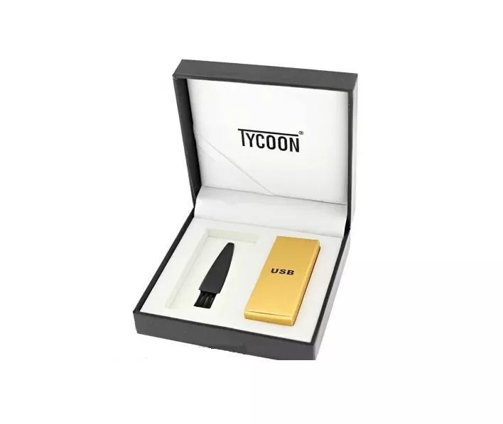 Електроімпульсна запальничка USB Tycoon дві дуги Чорно-золотиста подарункова коробка(100674) V77550443 фото