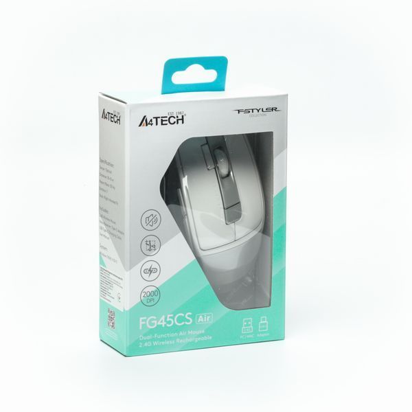Мышь беспроводная A4Tech Fstyler FG45CS Air (Silver White), USB, цвет серый+белый FG45CS Air (Silver White) 1606364 фото