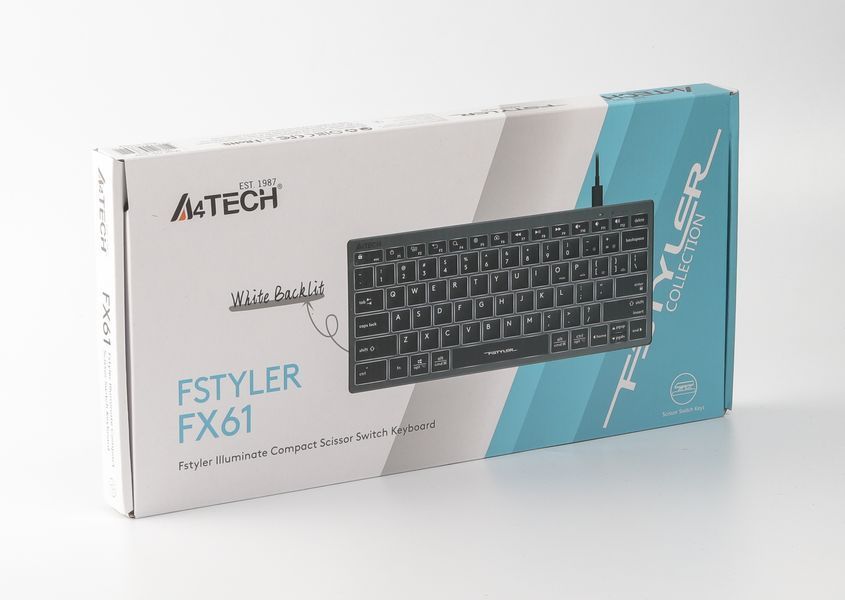 Клавіатура A4-Tech Fstyler FX61, сірий колір, USB, біле підсвічування FX61 USB (Grey) 1605608 фото