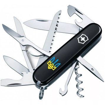 Швейцарський ніж Victorinox Huntsman Ukraine 91мм 15 функцій Чорний Тризуб синьо-жовтий (1.3713.3_T0016u) V77552967 фото