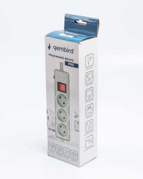 Сетевой фильтр, серый, Gembird SPG3-G-6G-PRO, 3 розетки SPG3-G-6G-PRO 1605555 фото