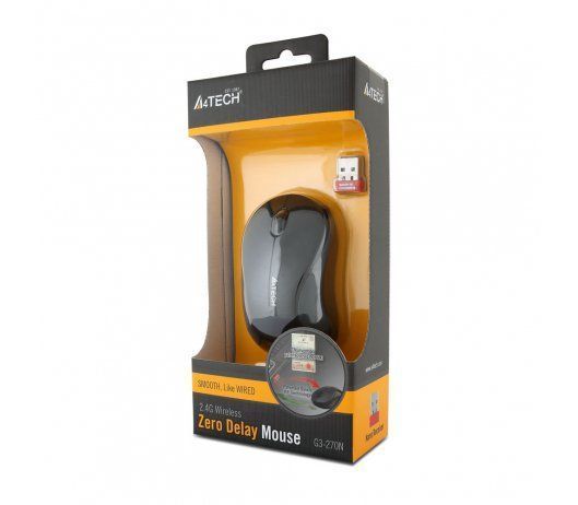 Мышь A4 G3-270N USB V-Track, беспроводная, 1000dpi, черная G3-270N (Black+ Grey) 0202809 фото