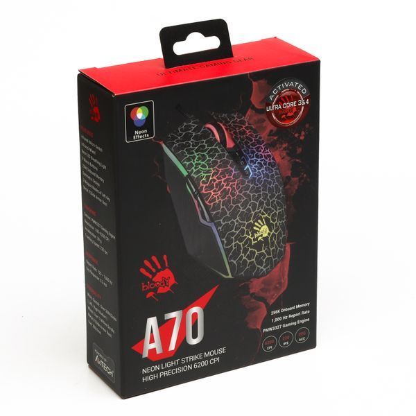 Миша ігрова A4-Tech Bloody A70 Activated, Blazing Gaming, металеві ніжки, чорна A70A Bloody (Black) 1603513 фото
