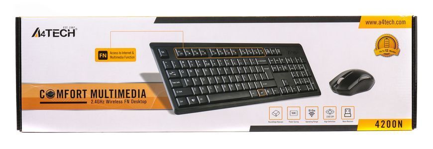 Комплект беспроводной A4 Tech 4200N, V-Track, клавиатура+мышь, черный 4200N (GR-92+G3-200N) 1603516 фото